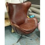 AFTER ARNE JACOBSEN EGG STYLE CHAIR, 110cm H, tan leather finish.