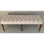 HALL SEAT, 51cm x 122cm x 44cm, deep buttoned neutral linen upholstery.