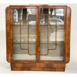 ART DECO DISPLAY CASE, walnut with two glazed doors enclosing shelves, 115cm x 31cm x 123cm H.