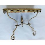 CONSOLE TABLE, bevelled mirror of bowed outline on gilt metal scrolling supports, 92cm x 42cm x 78cm