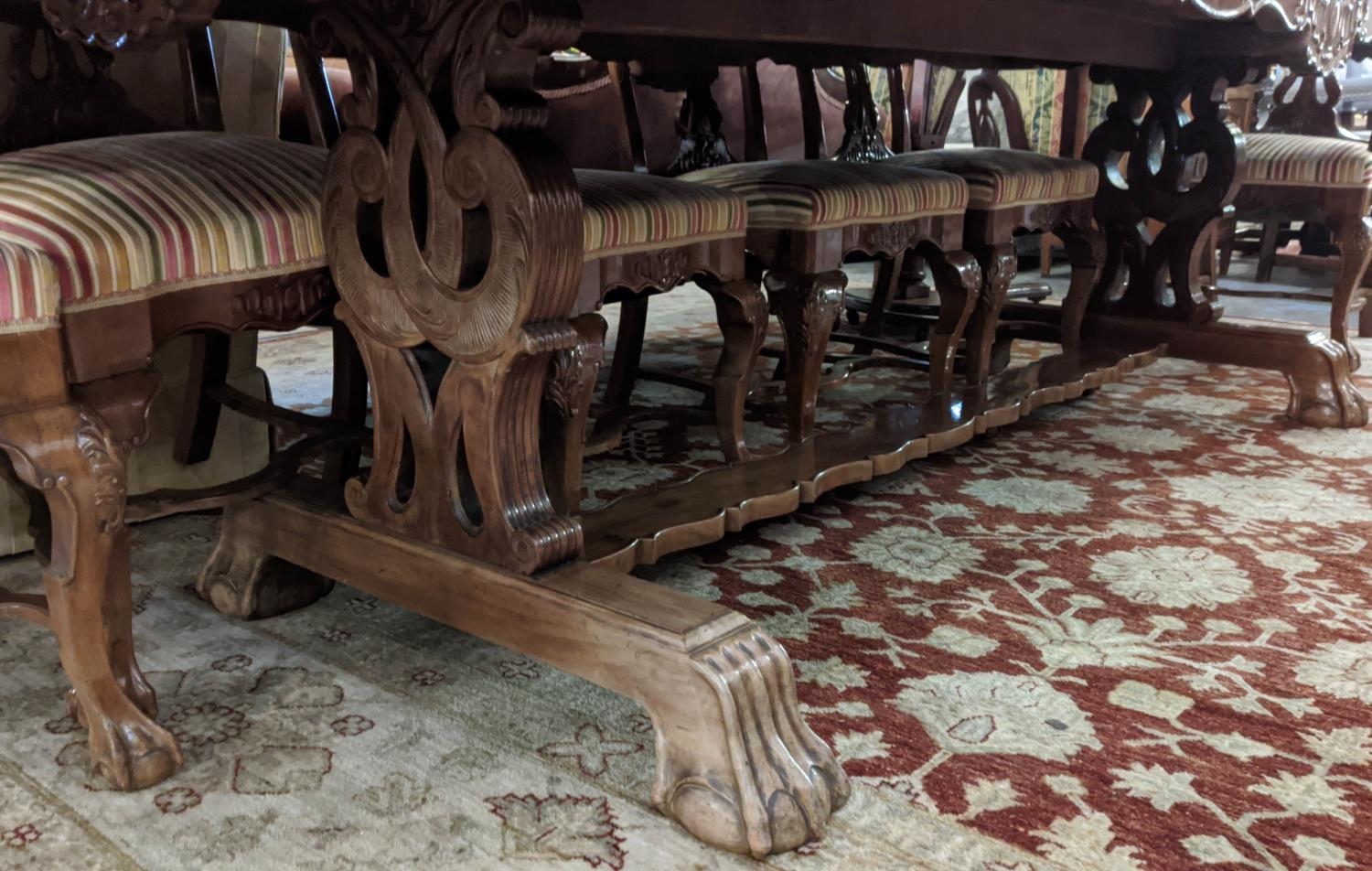 DRAW-LEAF TABLE, 372cm L extended x 81cm H x 105cm D 20th century Continental walnut on ornate - Image 3 of 7