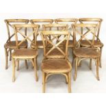 OKA DINING CHAIRS, a set of eight, 90cm H, ash bentwood with X backs and cane inset seats. (8)