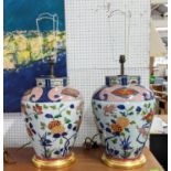 TABLE LAMPS, a pair, Imari style ceramic, gilt base detail, 55cm H. (2)