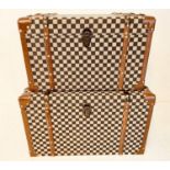 TRUNKS, graduated pair, 42cm high, 72cm wide, 42cm deep, damier style upholstered. (2)