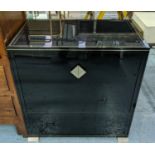 PIERRE VANDEL SIDE CABINET, vintage 1970's French, lacquered metal and glass, 71cm x 45cm x 71cm.