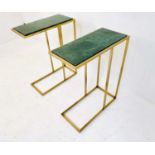 MARTINI TABLES, pair, 60cm high, 46cm wide, 22cm deep, green marble inset tops, gilt metal