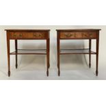 LAMP TABLES, a pair, George III design figured yewwood each with drawer and undertier, 62cm W x 54cm