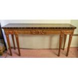 ADAMS STYLE CONSOLE TABLE, 95cm x 188cm W x 44cm D, rouge giltwood finish with crossbanded