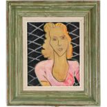 HENRI MATISSE, portrait of a woman, off set lithograph, green vintage French frame. 25cm x 21.5cm