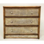 BAMBOO CHEST, wicker panelled and cane bound with three long drawers, 79cm x 46cm x 72cm H.