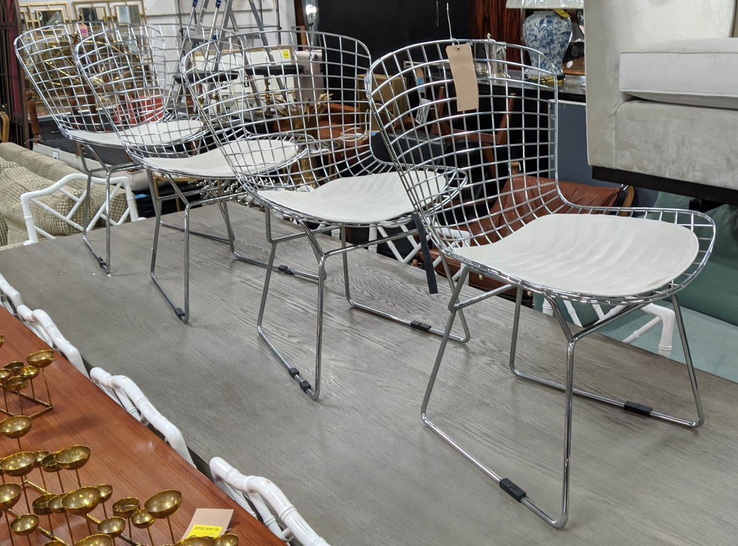 BERTOIA STYLE SIDE CHAIRS, a set of four, 80cm H, after Harry Bertoia. (4)