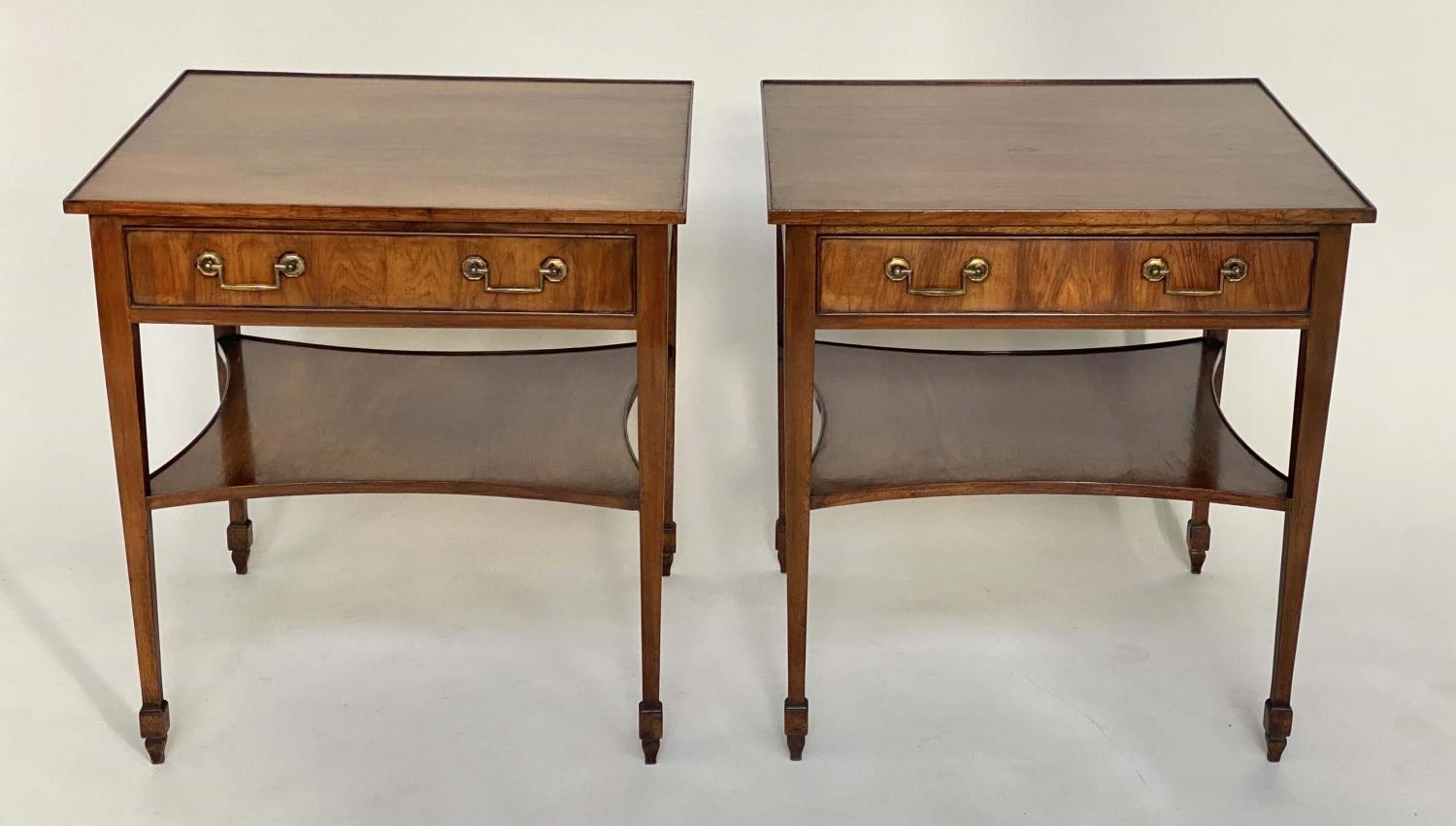 LAMP TABLES, a pair, George III design figured yewwood each with drawer and undertier, 62cm W x 54cm - Image 6 of 6