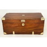 TRUNK, 19th century Chinese export camphorwood and brass bound with rising lid candlebox interior