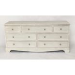 LOW CHEST, Georgian style traditionally grey painted with seven drawers, 154cm x 45cm D x 72cm H.