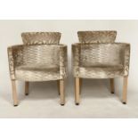 ARMCHAIRS BY COLLINET SIEGES OF FRANCE, a pair, with rounded backs and gold twill/foliate