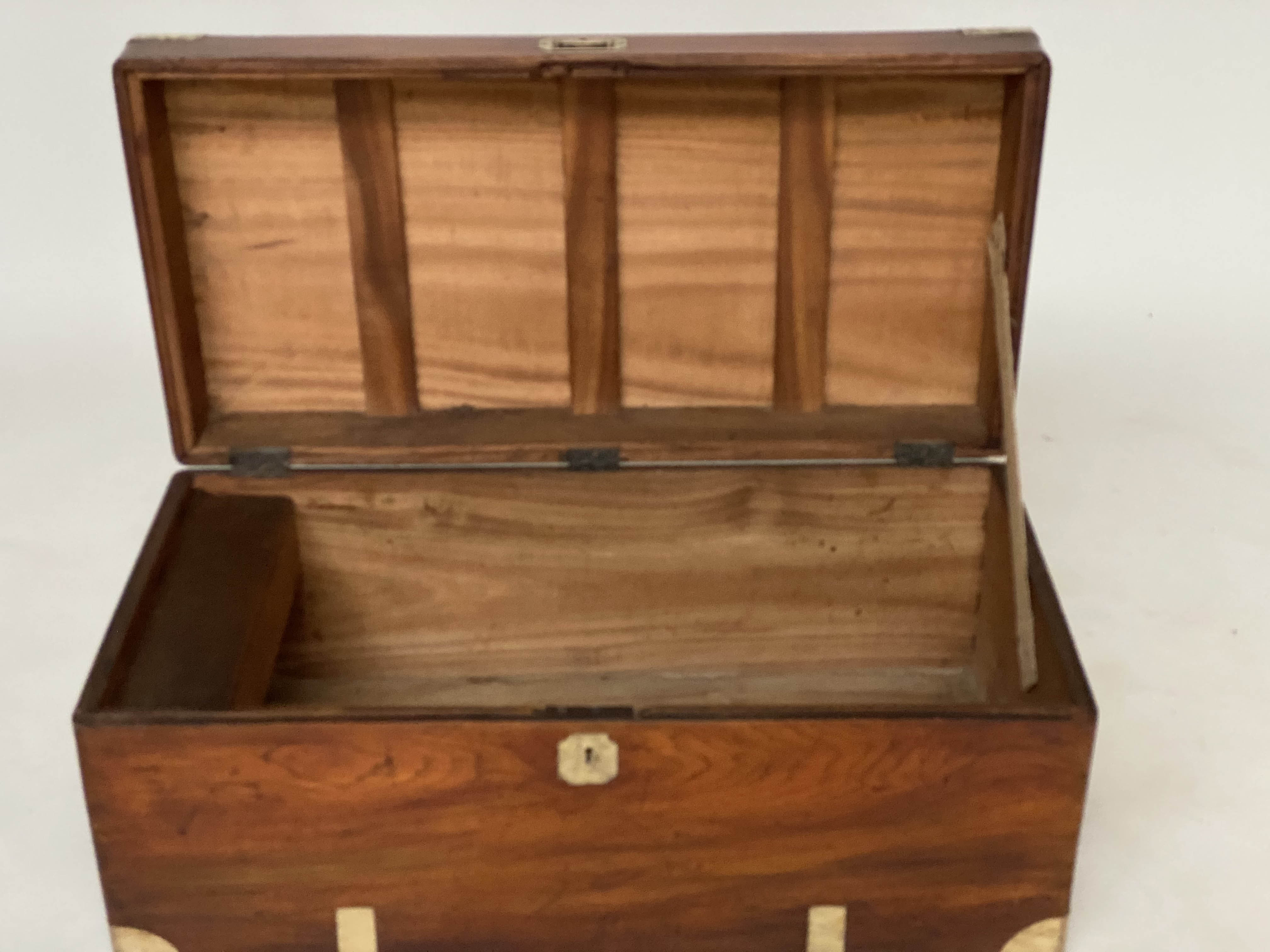 TRUNK, 19th century Chinese export camphorwood and brass bound with rising lid candlebox interior - Image 5 of 8