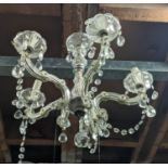 CHANDELIER, 50cm drop, vintage French, four branch, glass droplet detail.