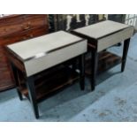 MUFTI SIDE TABLES, a pair, 65cm x 40cm x 66cm, faux shagreen finish, each with one drawer. (2)