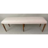 HALL SEAT, 150cm x 40cm x 50cm, neutral upholstery, on six legs.