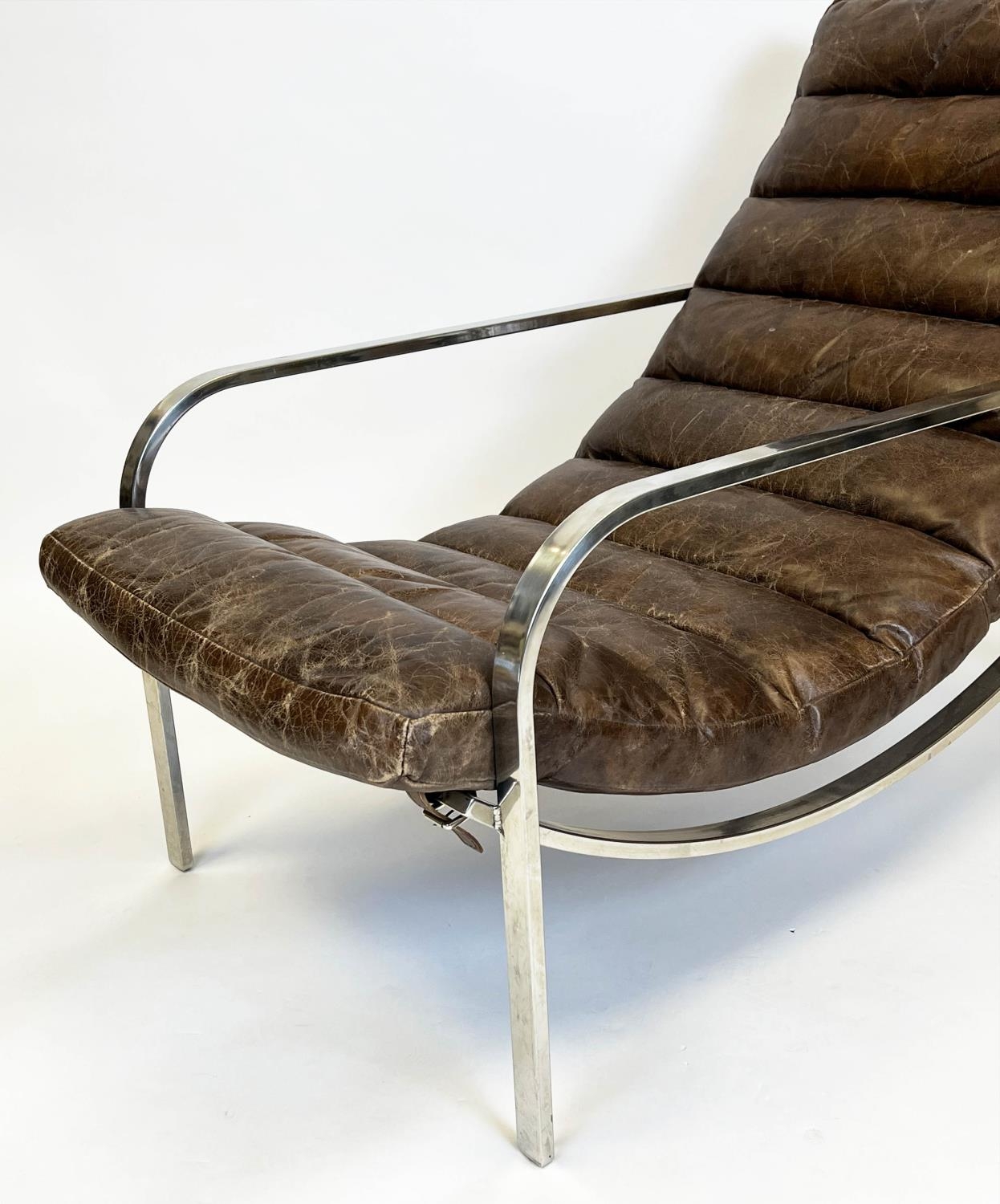 HALO SCOTT ARMCHAIR, ribbed brown leather with a stainless steel frame, 84cm H x 110cm x 63cm. - Image 4 of 4