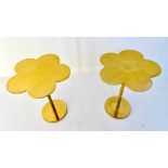 CLOVER LEAF SIDE TABLES, a pair, 51cm high, 41cm diameter, gilt metal. (2)