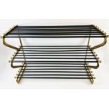 SHOE RACK, 83cm W x 53.5cm H x 34cm D, 1950's Italian style, gilt metal with black bars.