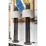 PORTA ROMANA FLYNN CAGED TABLE LAMPS, a pair, with shades, 105cm H. (2)