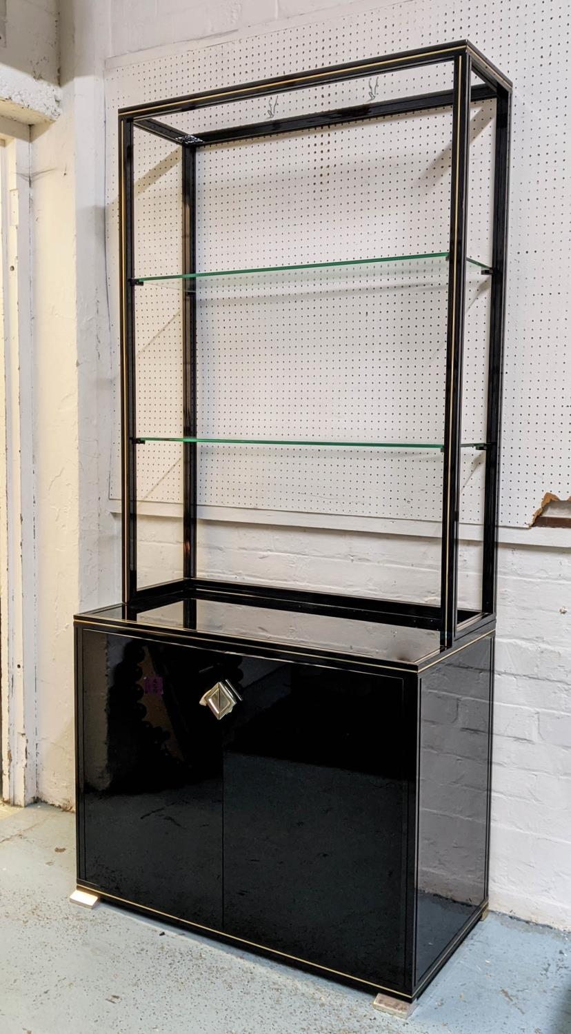 PIERRE VANDEL OPEN DISPLAY CABINET, vintage 1970's French, lacquered metal and glass, 91cm x 45cm