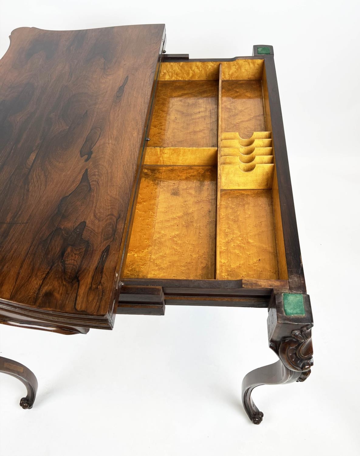 SERPENTINE CARD TABLE, 76cm H x 88cm x 45cm, 86cm open, Napoleon III rosewood with green baize top - Image 3 of 4