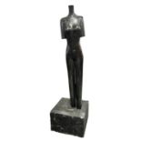 GREGORY MUTASA (Zimbabwean b.1959) 'Standing Nude', carved stone on square plinth base, 157cm H.