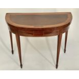 CARD TABLE, George III period figured mahogany satinwood crossbanding and allover line inlay, D