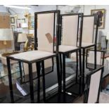 PIERRE VANDEL DINING CHAIRS, a set of eight, 102cm H, lacquered metal. (8)