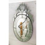 VENETIAN STYLE WALL MIRROR, etched patterned glass, oval frame, 120cm H x 63cm W.