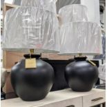 LAUREN RALPH LAUREN HOME TABLE LAMPS, a pair, black ceramic with gilt detailing, with shades, 70cm H