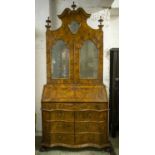 BUREAU BOOKCASE, 251cm H x 117cm W x 60cm D, 18th century Italian olivewood and walnut, with two