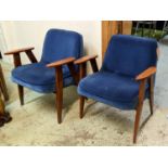 DOLNOSLASKA FABRYKA MEBLI 366 ARMCHAIRS BY JOZEF CHIEROWSKI, a pair, 70cm H. (2)