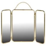 TRIPTYCH HANGING MIRROR, 1950's French style, 58cm high, 58cm wide, gilt metal frame.