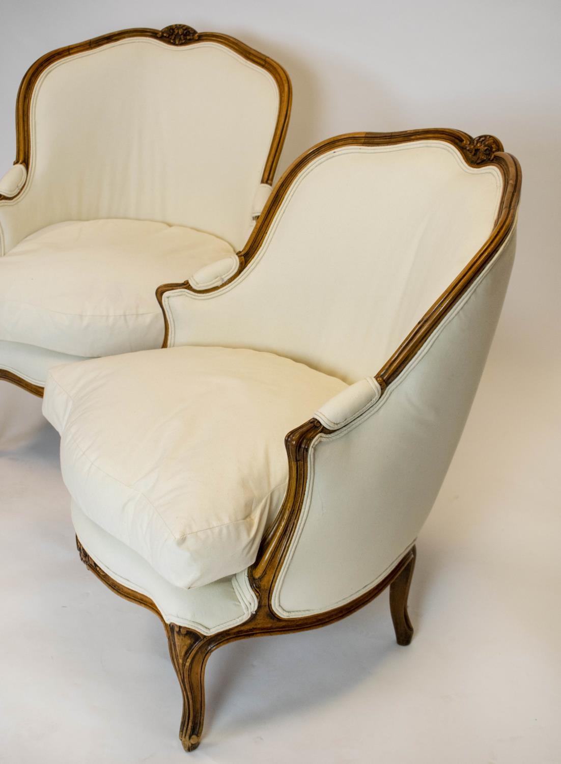 BERGERES, 83cm H x 63cm, a pair, Louis XV style in calico. (2) - Image 2 of 5