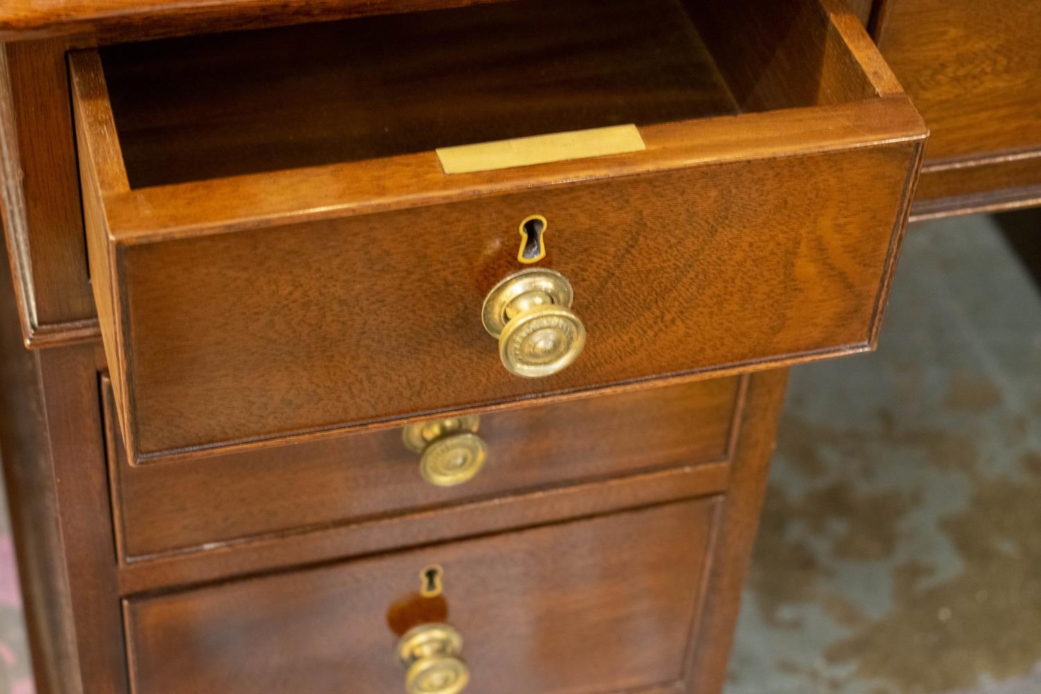 WILLIAM TILLMAN PEDESTAL DESK, 75cm H x 114cm x 74cm, George III style mahogany with leather top - Image 2 of 5