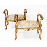 WINDOW SEATS, 66cm H x 80cm W x 48cm D, a pair, Louis XV style giltwood, with patterned