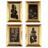 AFTER PIERRE SOULAGES, four offset lithographs, abstract study in walnut wash, vintage frames,