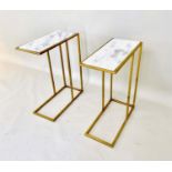 MARTINI TABLES, pair, 60cm high, 46cm wide, 22cm deep, gilt metal white marble. (2)