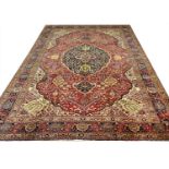 ANTIQUE PERSIAN TABRIZ CARPET, 385cm x 275cm.