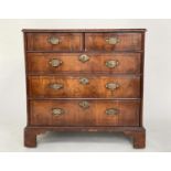 CHEST, early 18th century English Queen Anne figured walnut will two short and three long drawers,