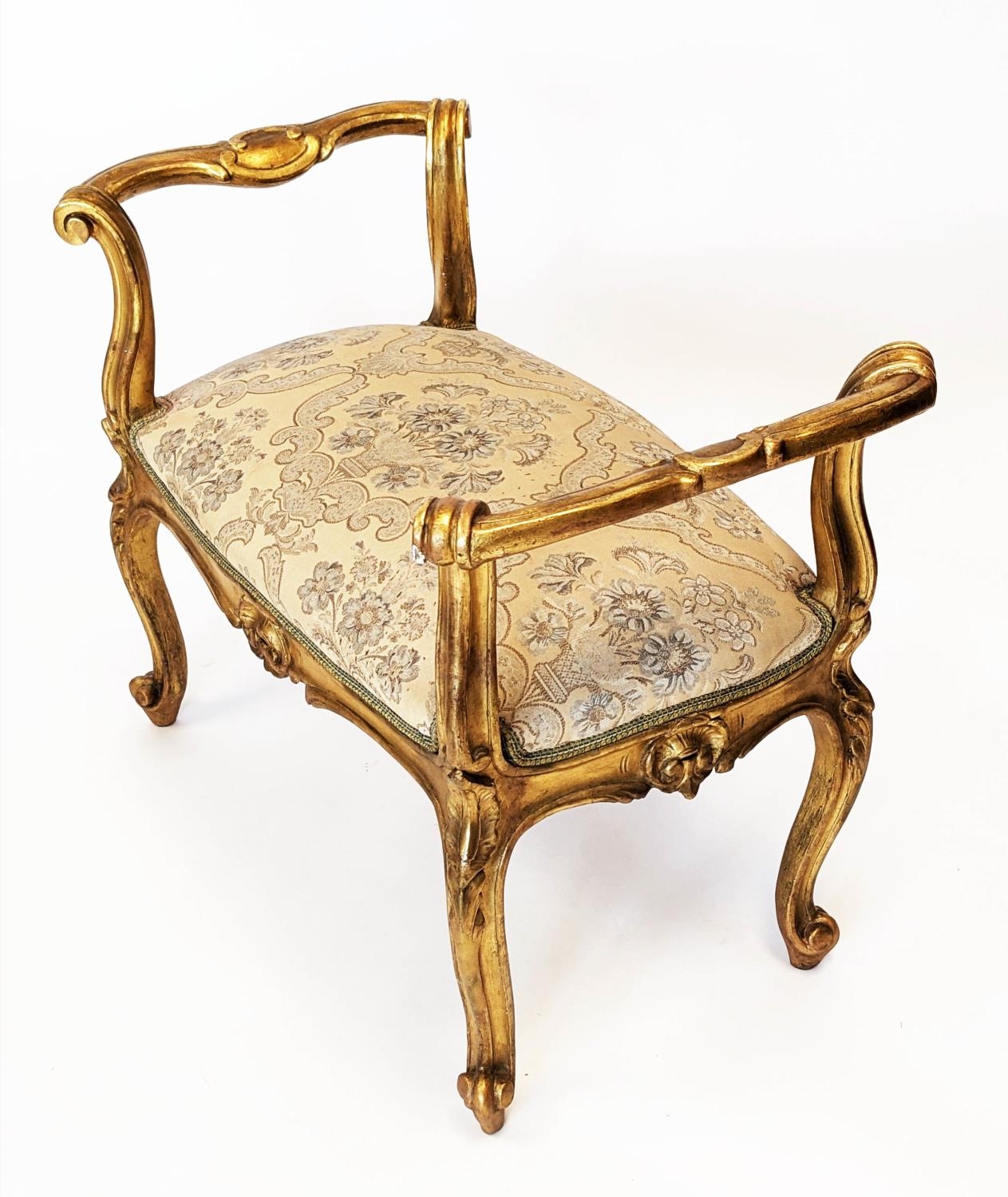 WINDOW SEATS, 66cm H x 80cm W x 48cm D, a pair, Louis XV style giltwood, with patterned - Image 7 of 7