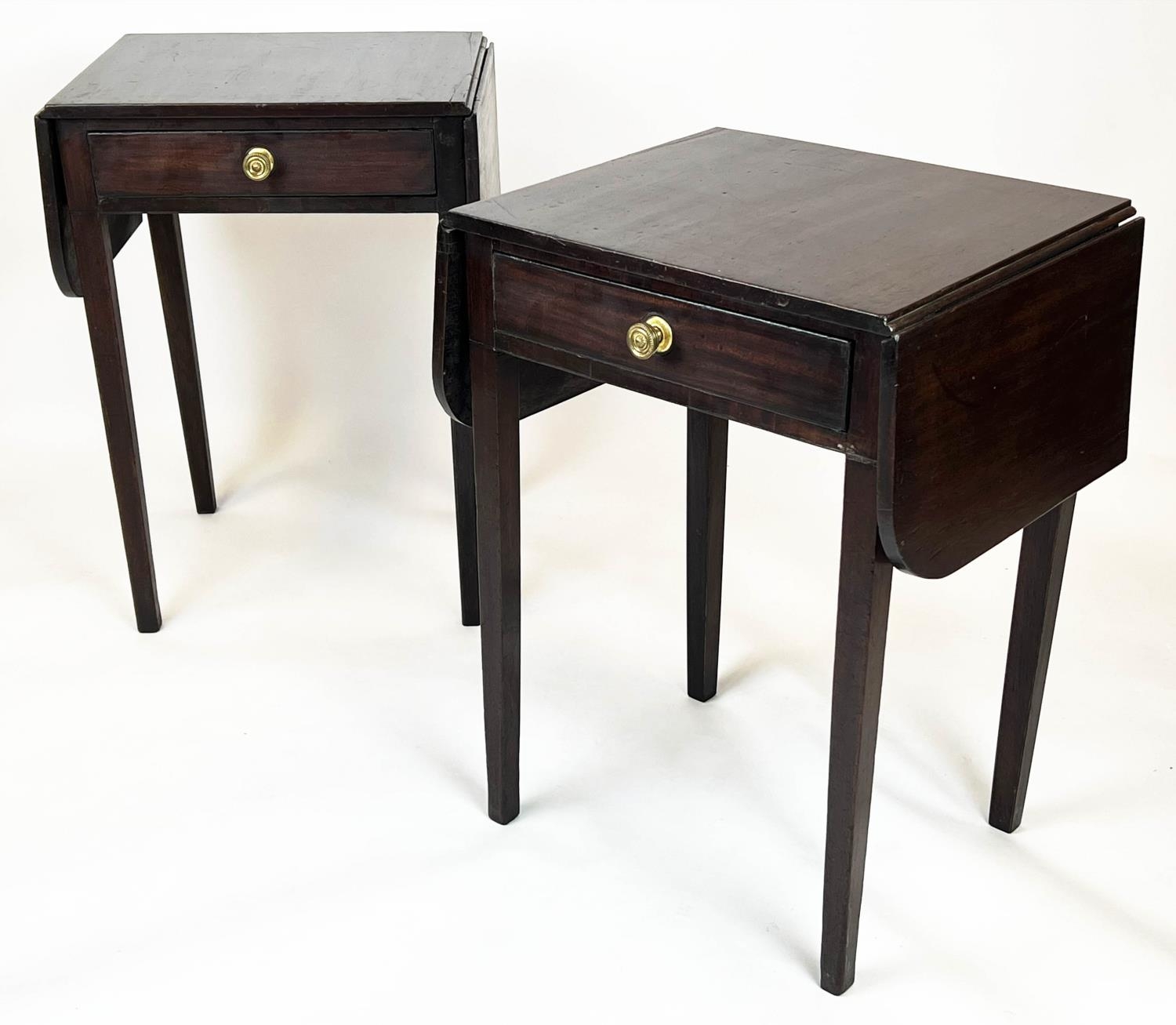 DROP FLAP SIDE TABLES, 72cm H x 51cm x 43cm x 98cm open, a pair, George III mahogany, each with - Image 2 of 4