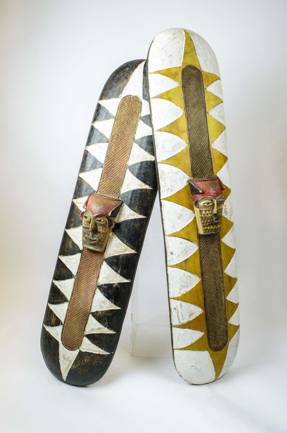 CHOKWE SHIELD, a pair, D.R. Congo. largest 135cm x 31cm. (2) - Image 2 of 7