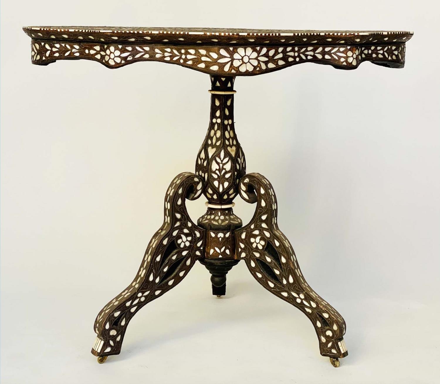 SYRIAN CENTRE TABLE, late 19th/early 20th century hardwood and allover bone, mother of pearl and