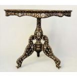 SYRIAN CENTRE TABLE, late 19th/early 20th century hardwood and allover bone, mother of pearl and