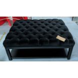 LOW TABLE, 110cm x 90cm x 40cm, upholstered button velvet top, ebonised finish.